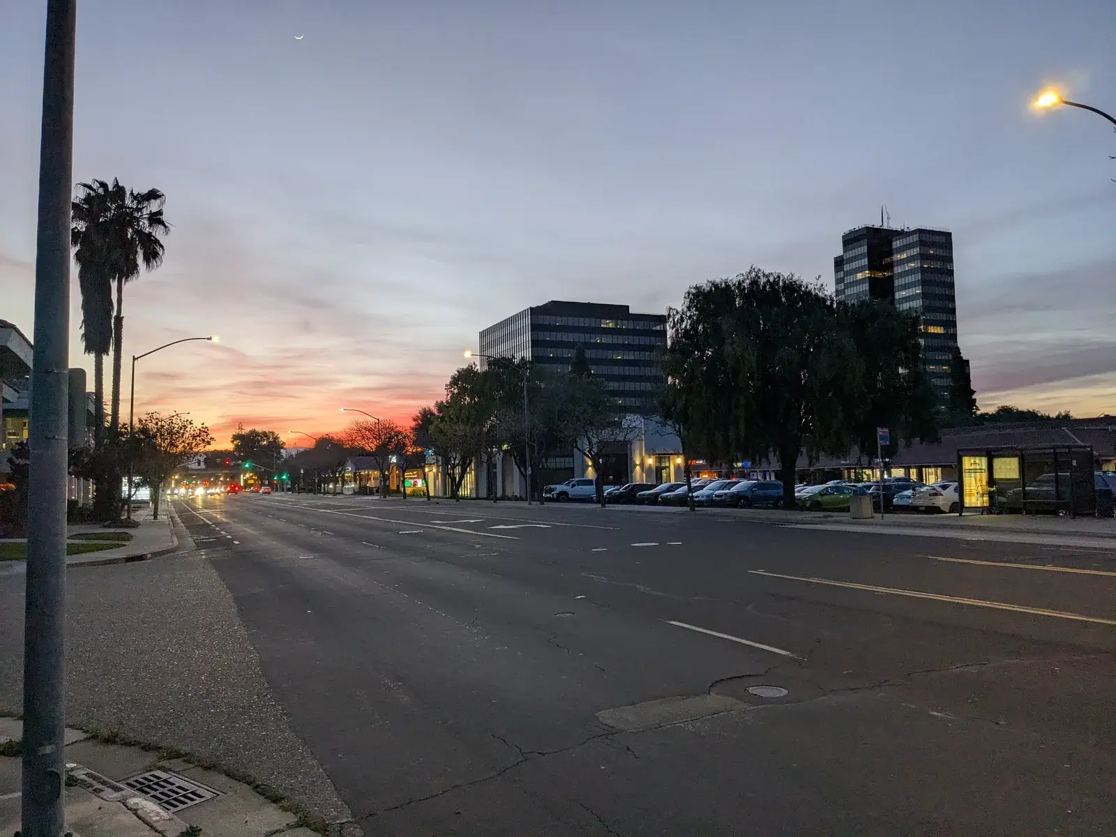 Campbell Avenue at sunset looking west toward the Santa Cruz Mountains